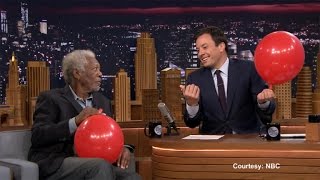 Morgan Freeman Sucks Down Helium on Tonight Show [upl. by Wolfgang353]