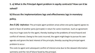 5 a What is the PrincipalAgent problem in equity contracts How can it be solved money banking [upl. by Arbua]