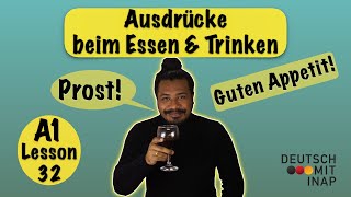 A1 German lesson 32  Expressions for conversations while eating and drinking  Essen und Trinken [upl. by Artimed]