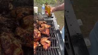 Seasoning The Jerk Chicken With Beer [upl. by Oicnanev]