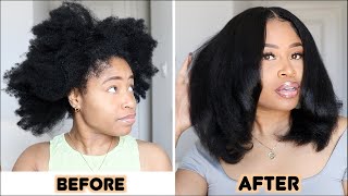 Natural Hair KINKY TO STRAIGHT ROUTINE full bodyone product [upl. by Ahsiemal299]