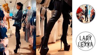 WALKING IN LEATHER OVERKNEE BOOTS AROUNS OLYMPIA EINKAUFZENTRUM PERFECT HEELS BY TAJNACLUBSHOES [upl. by Akiram243]