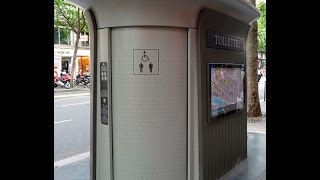 Fully automatic and self cleaning public toilet in Paris France [upl. by Verneuil]