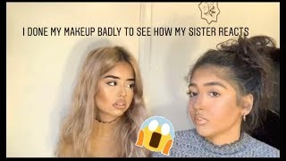 DONE MY MAKEUP BADLY TO SEE HOW MY SISTER REACTS prank  Abira amp Dúaa [upl. by Ahsela]