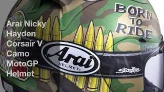 Arai Nicky Hayden Corsair V Camo MotoGP Helmet quotBorn to Ridequot Detail Video [upl. by Aizirtap748]