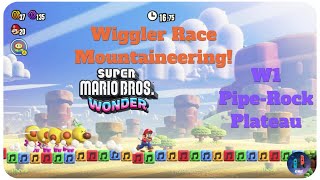 Super Mario Bros Wonder W1 PipeRock Plateau Wiggler Race Mountaineering  100 Walkthrough [upl. by Ezra978]