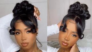 How To  Pin Curl Bun  Curly Bun  90’s Inspired BunUpdo  Natural Hair Hairstyle [upl. by Ainud]