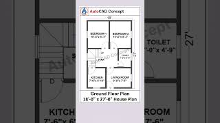 Building floor plan design  18x27 House Plan  2bhk house plan autocad housedesign 2d home [upl. by Ahsieuqal]