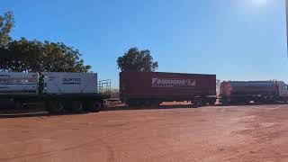 Dunnings three trailer truck leaving Sandfire Roadhouse [upl. by Devol895]