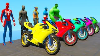 Team Avengers VS Justice League EXTREME Racing Super Motorcycles Car Challenge on Rampa  GTA 5 mods [upl. by Nylorahs245]