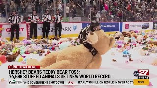 Hershey Bears Teddy Bear Toss 74599 stuffed animals set new world record [upl. by Enihpled457]