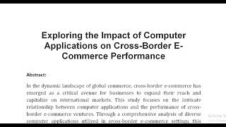 Exploring the Impact of Computer Applications on Cross Border E Commerce Performance [upl. by Heron556]