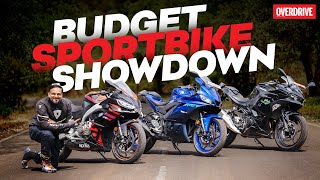 Aprilia RS 457 vs Kawasaki Ninja 500 vs Yamaha YZFR3  pocket rockets compared odmag [upl. by Silvano827]