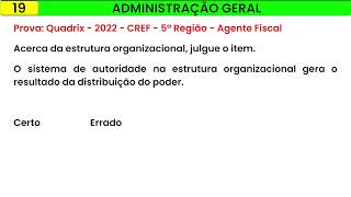 19  ADMINISTRAÇÃO GERAL QUESTÃO DE CONCURSO PÚBLICO CORRIGIDA E COMENTADA [upl. by Savage805]