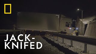 Rescuing a JackKnifed 45 Ton Truck  Ice Road Rescue  National Geographic UK [upl. by Corabel]