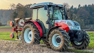 Ploughing in Slovenia 2021  Steyr 375 Kompakt amp 2 furrow Kuhn huard STD T plow [upl. by Carlie640]