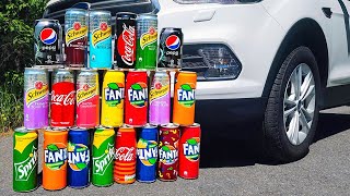 Car vs Fanta Coca Cola Schweppes Pepsi and Sprite and more sodas drinks [upl. by Asel]