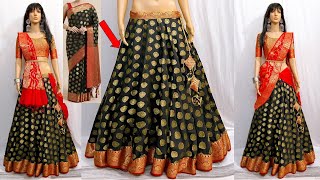 Beautiful Lehenga Cutting amp Stitching From Sareeसाड़ी से सुंदर और आसान घेरदार लहंगा बनाने का तरीका [upl. by Yral]