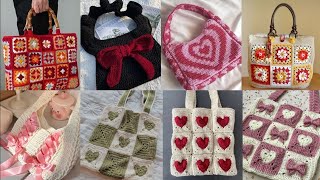 Heart Granny Square Tote Bag Crochet Friendly Pattern ideas  Crochet Granny bags  Handle purses [upl. by Calie]