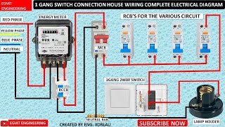 1 gang switch connection house wiring diagram1 gang 2way electrical circuit diagram video tutorial [upl. by Spieler827]