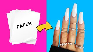 DIY  HOW TO MAKE WATERPROOF FAKE NAILS FROM quotPAPERquot AT HOME  NAIL HACK [upl. by Northrup]