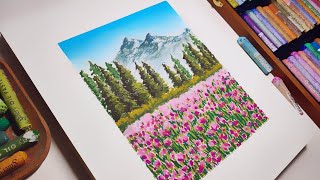 Oil Pastel landscape 60  How to Paint Forest Nature for Beginners  Healing ASMR Drawing [upl. by Phare]