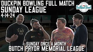 Duckpin Bowling  Sunday Butch Pryor League  Full Match 41424 [upl. by Ferullo946]