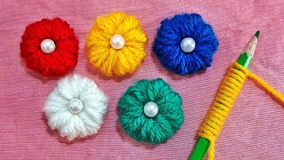 Amazing Trick with Pencil  Easy Woolen Flower Craft Idea [upl. by Carmon878]