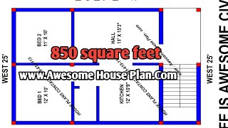 25 x 34 east face 850 square feet house plan [upl. by Ziladnerb]