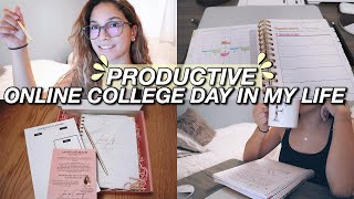 PRODUCTIVE ONLINE COLLEGE DAY IN MY LIFE zoom class getting work done new planner home workout [upl. by Ayifas]