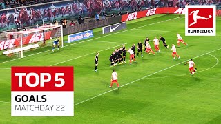 Top 5 Goals Matchday 22  Lewandowski Nkunku amp More [upl. by Dazhehs]