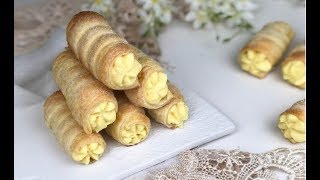 Cannoli di pasta sfoglia con crema pasticcera alla panna [upl. by Aiyn]