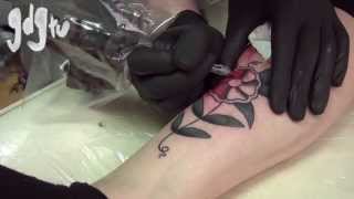 Traditional Flower Tattoo  Tattoo Being Done in Time Lapse [upl. by Granny]