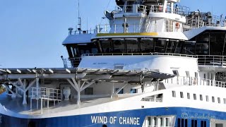 Auslauf Windpark Serviceschiff SOV WIND OF CHANGE offshore supply ship Emden FLBW IMO 9823663 2019 [upl. by Wendel]