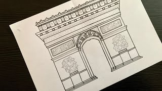 Arc de Triomphe drawing How to draw Arc de Triomphe easy step by step  Famous Building drawing [upl. by Sternick]