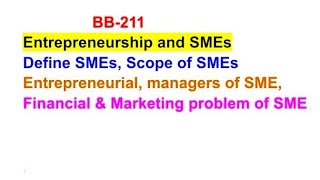 Define SMEs  Scope of SMEs  Managers of SME  Problems of SME BBA211 pu [upl. by Kama]