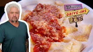 Guy Fieri Eats BBQ Chicken RAVIOLI in Providence 😲  Diners DriveIns and Dives  Food Network [upl. by Willi]