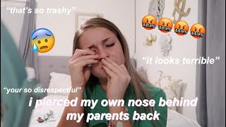 i pierced my own nose behind my parents back 😅😰  their reaction [upl. by Rento]