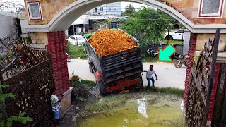 Start Project Dozer D31P amp Truck Good cooperation in filling the flooded area in the village [upl. by Ellett]