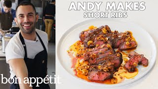 Andy Makes Short Ribs with Crispy Garlic and Chile Oil  From the Test Kitchen  Bon Appétit [upl. by Oiram273]