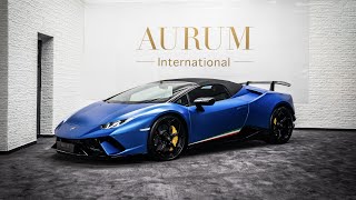 2021 LAMBORGHINI HURACAN PERFORMANTE SPYDER BLUE AEGEUS Walkaround by AURUM International 4K [upl. by Aoh279]