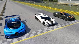 Koenigseg Agera R vs Bugatti Vision GT vs Bugatti Chiron Super Sport 300 at Monza Full Course [upl. by Llechtim]