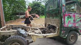 TIMELAPSE DAEWOO car repair mechanic girl complete repair and restoration of long trucks [upl. by Kostival686]