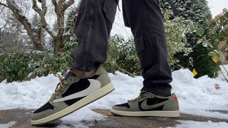 Travis Scott Air Jordan 1 Low OG Black Olive  On Foot Review and Sizing Guide Option B [upl. by Anitroc896]