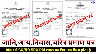 Bihar RO SDO DM Level Caste Income Residence or Character Certificate Ka Format Kaisa Hota hai [upl. by Enilraep]