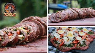 Stuffed Flank Steak  Argentine Matambre on the Gourmet Guru Grill [upl. by Lilhak]