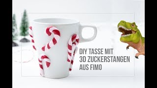 DIY Tasse mit selbstgemachten Fimo Zuckerstangen dekorieren  Geschenkidee [upl. by Achilles]