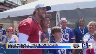 Olympic gold medalist shares medal with players at Bills training camp [upl. by Yelime]