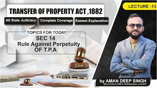 Sec 14  Rule Against Perpetuity of TPA by Prof Aman Deep Singh  Lecture 13  Hindi Eng [upl. by Netsuj]