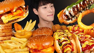 아메리칸 핫도그 더블치즈버거 감자튀김 치킨윙봉 치킨너겟 먹방 DOUBLE CHEESEBURGERS amp HOT DOGS MUKBANG ASMR EATING SOUNDS [upl. by Ultima]